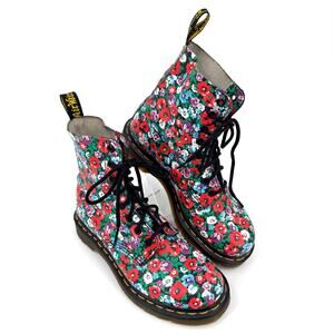 Dr Martens 1460 Pascal Leather lace-up combat boots Wild Poppy Red floral sz 6